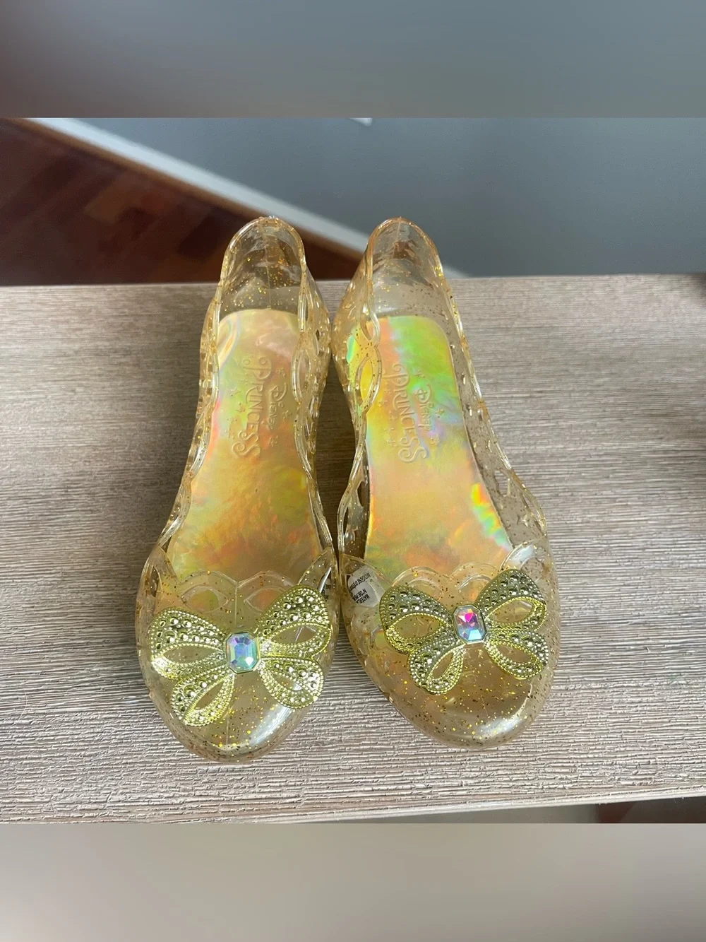 Disney Parks Princess Belle Light-Up Glitter Jelly Shoes Gold Kids 9/10 Beauty &